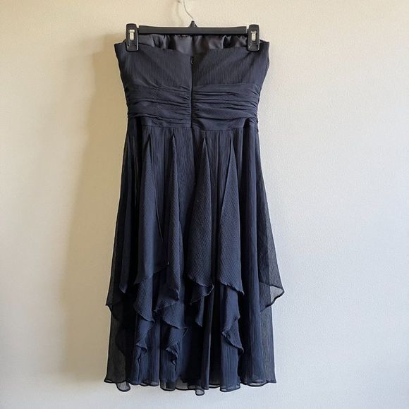 DAVID'S BRIDAL Chiffon Dress with Layered Skirt Strapless Black Womens S… - Picture 4 of 5